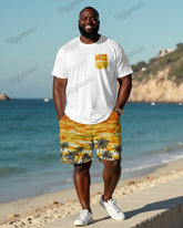 Couple's Stars Stitching Short-sleeved T-shirt Shorts Suit Large